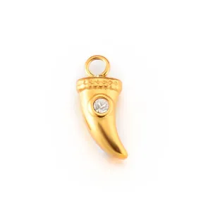 10mm Horn Charm with Rhinestone Pendant - Available in Waterproof Gold - Sold Individually - A022