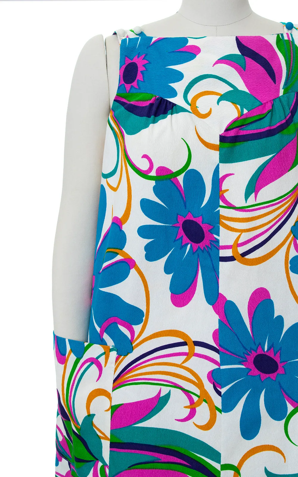 1970s Bold Floral Maxi Dress with Pockets | small/medium