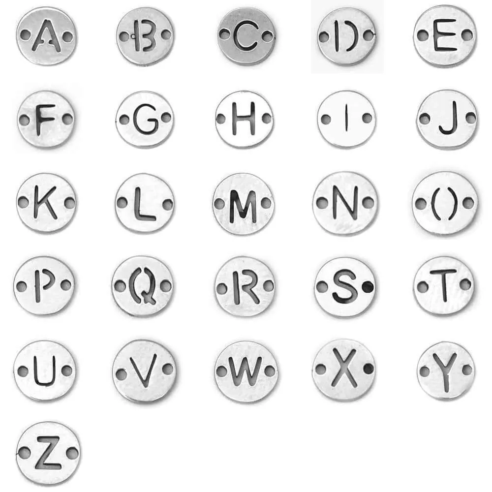 6mm Alphabet Letter Jewelry Connectors - Available in Silver Stainless Steel and Waterproof Gold - Sold Individually