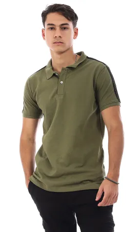 95495 Two Lined Shoulder Plain Polo Shirt - Olive