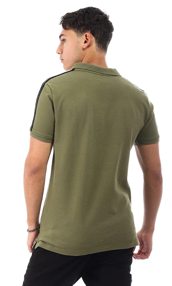 95495 Two Lined Shoulder Plain Polo Shirt - Olive