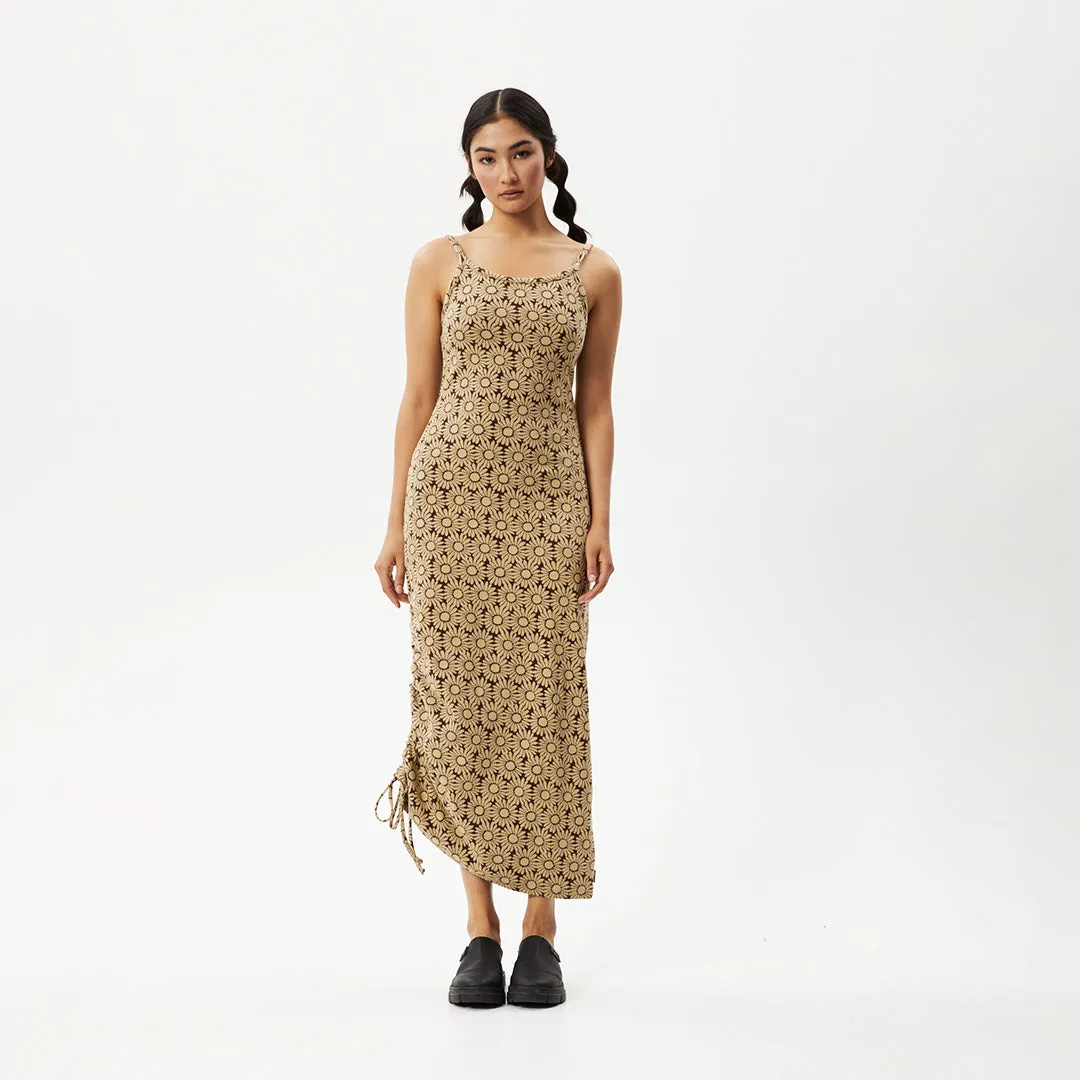 AFENDS Womens Daisy - Gathered Floral Maxi Dress - Toffee
