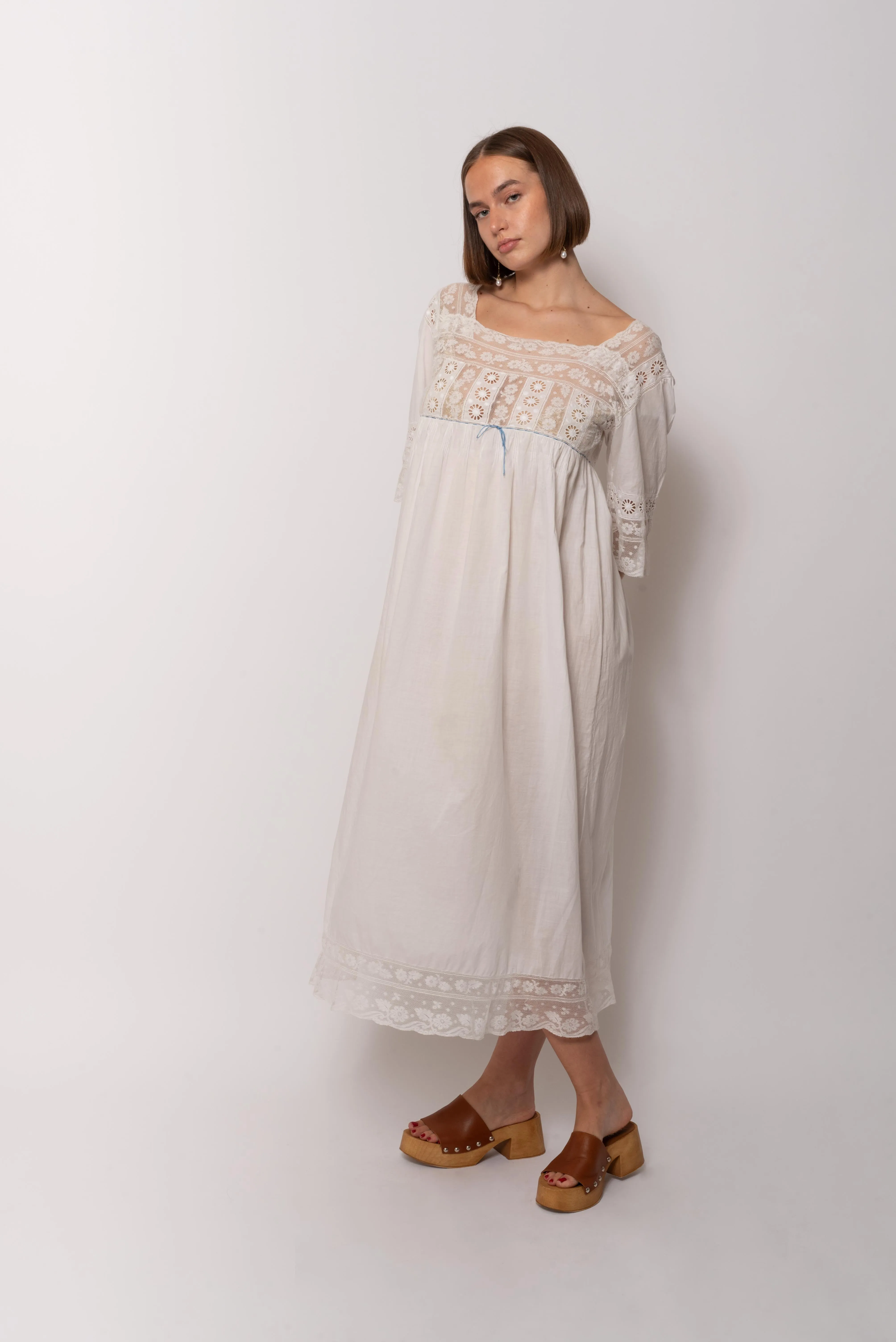 Antique Empire Waist French Cotton Maxi Dress