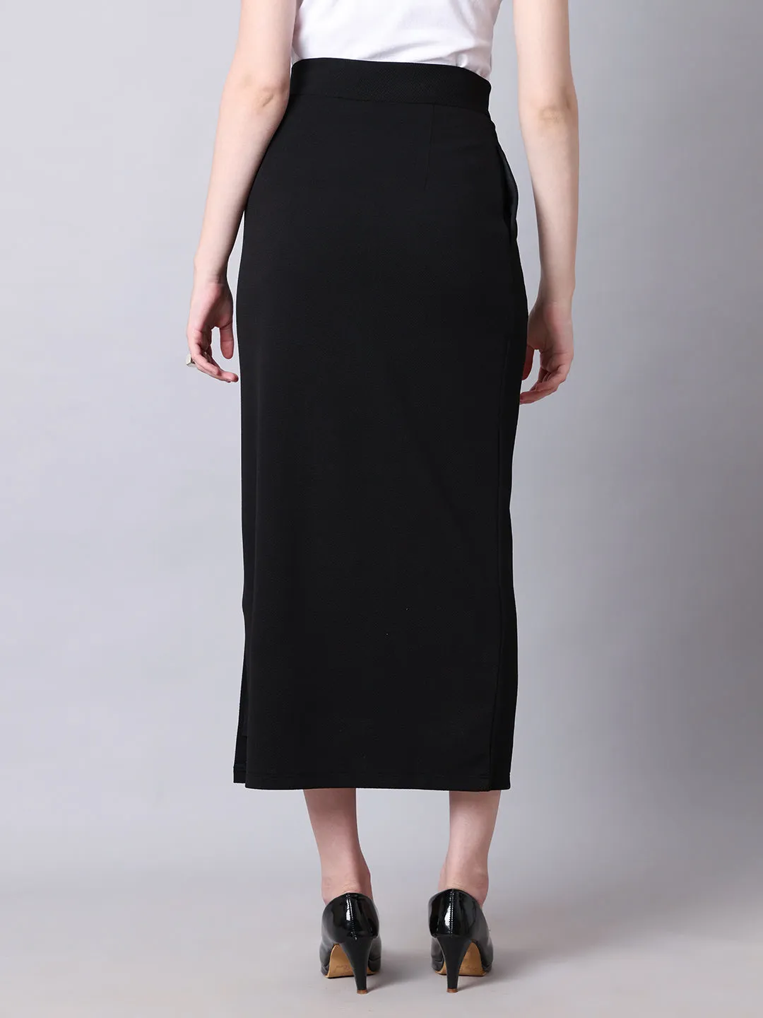 Black Blended Statement Piece Long Skirt With Side Slit