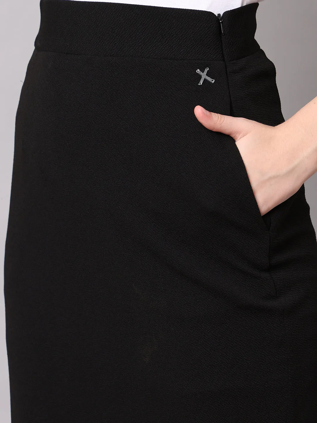 Black Blended Statement Piece Long Skirt With Side Slit