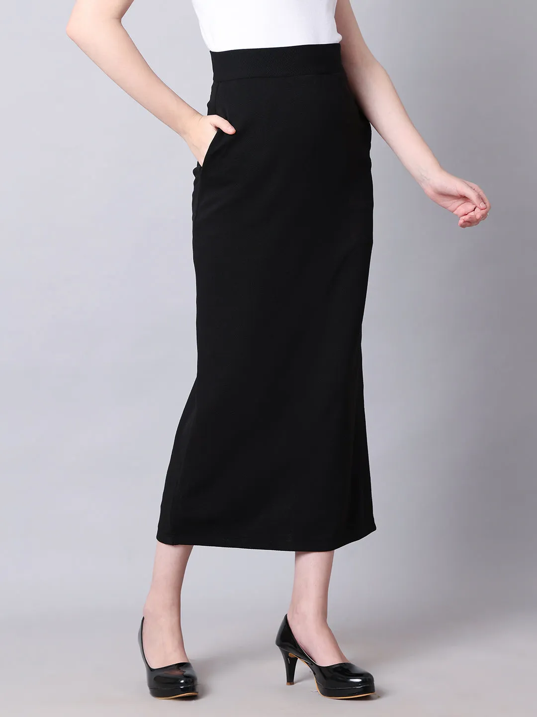 Black Blended Statement Piece Long Skirt With Side Slit