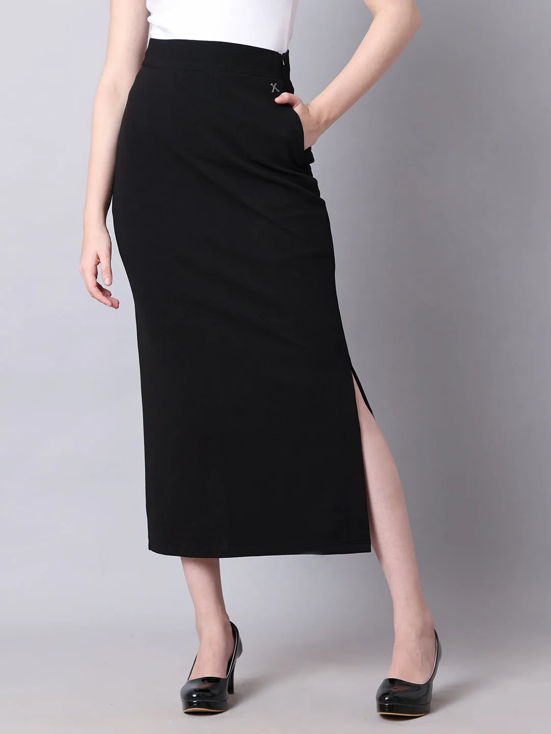 Black Blended Statement Piece Long Skirt With Side Slit