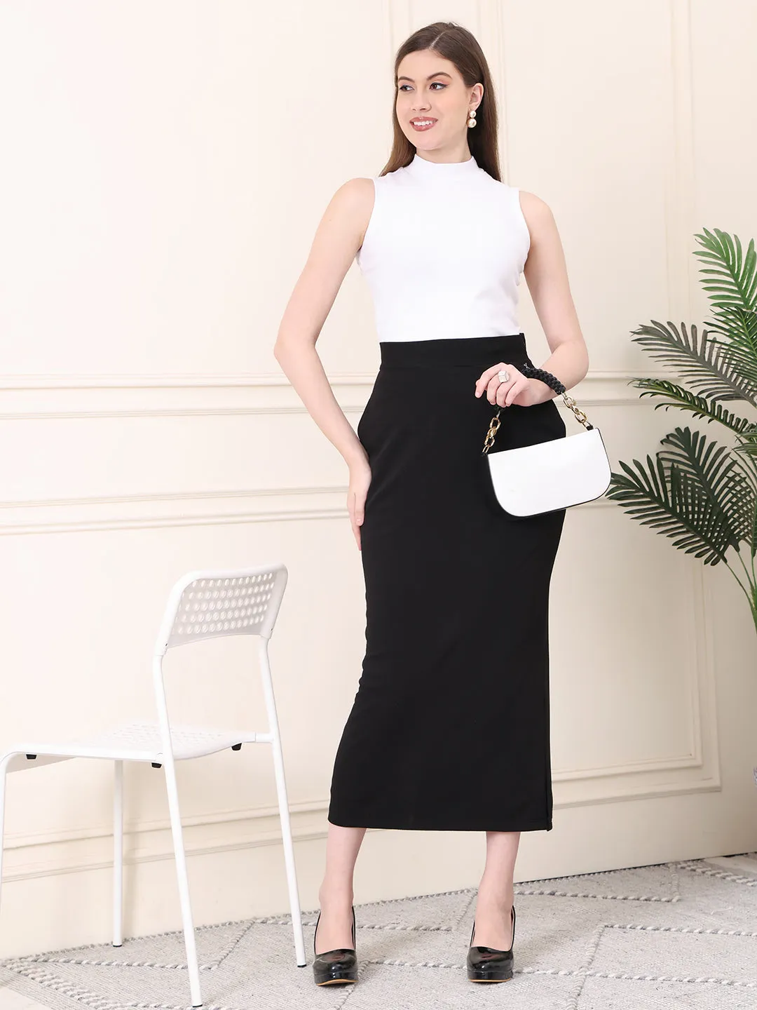 Black Blended Statement Piece Long Skirt With Side Slit