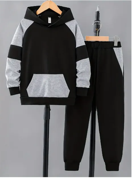 Boys' Casual Color-Block Hoodie & Joggers