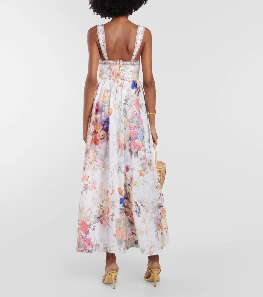 Camilla Bustier floral linen maxi dress