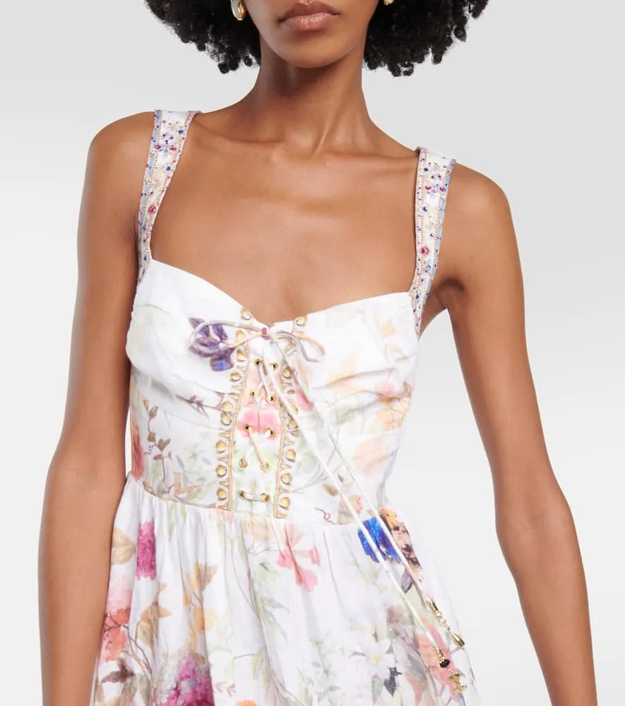 Camilla Bustier floral linen maxi dress