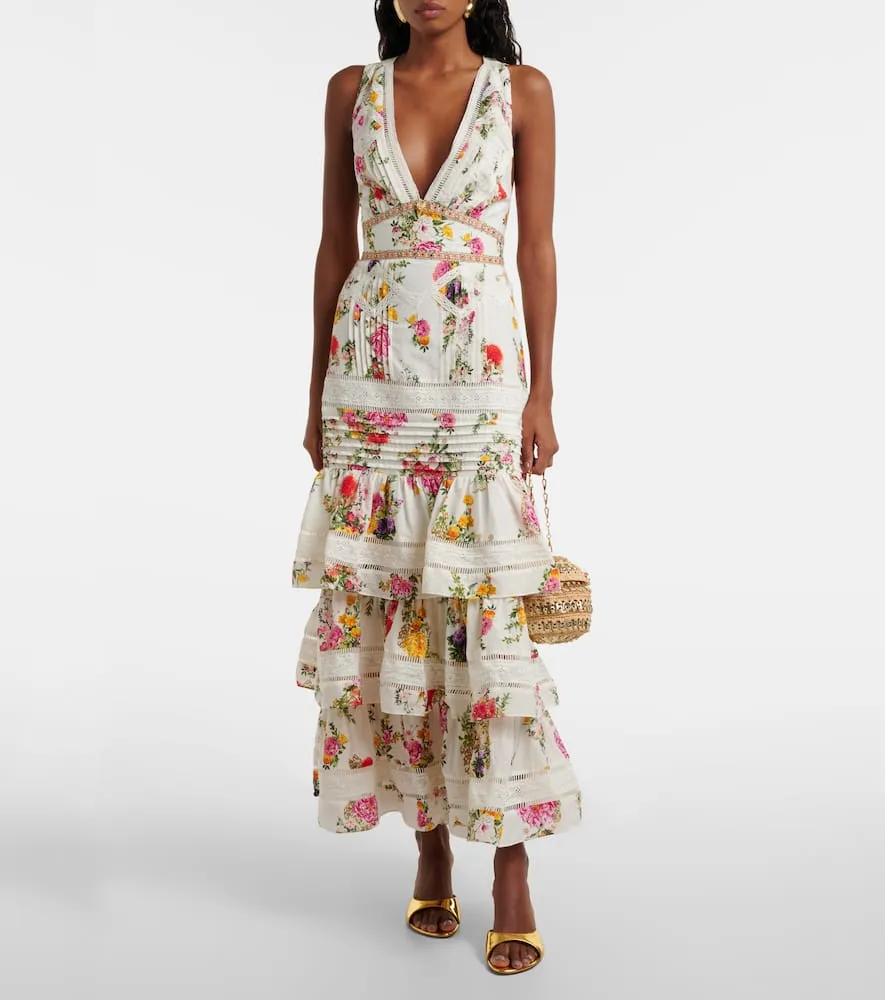 Camilla Floral tiered cotton and silk maxi dress