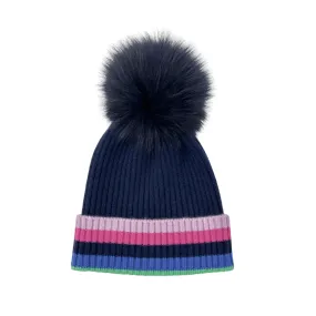 Cashmere Rainbow Tipped Hat with Fox Pom