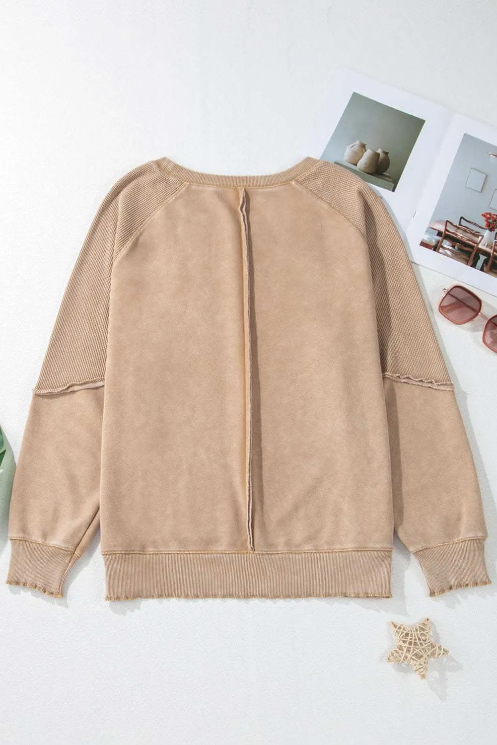 Chic light beige waffle knit sweatshirt