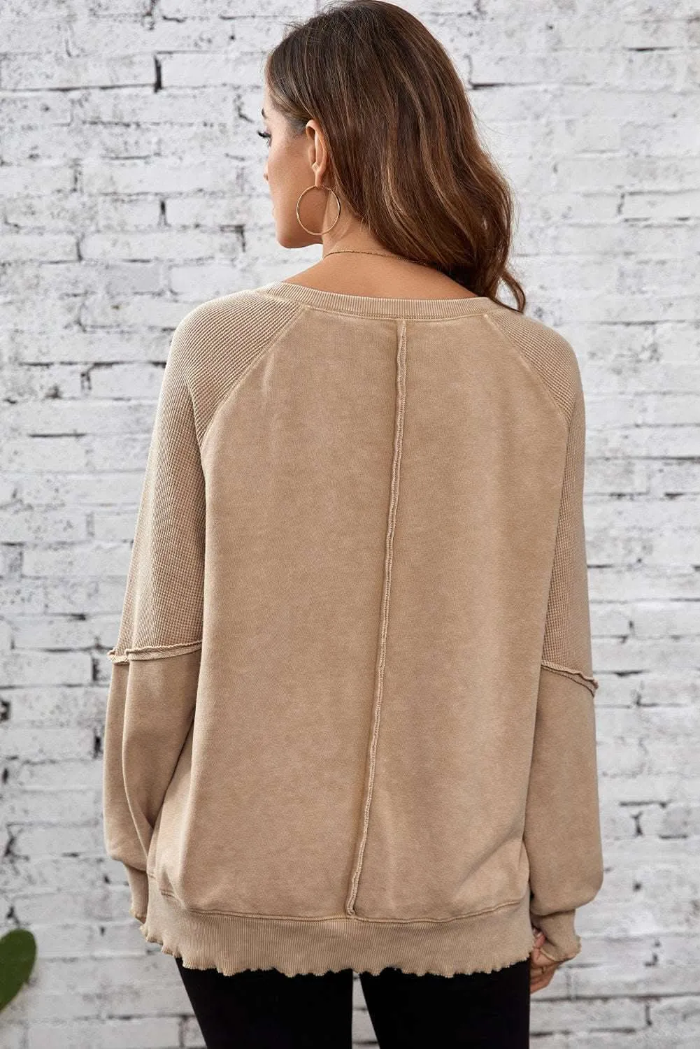 Chic light beige waffle knit sweatshirt