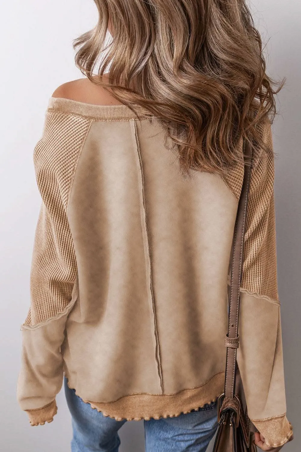 Chic light beige waffle knit sweatshirt