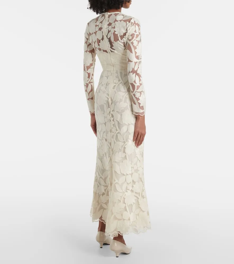 Elie Saab Floral embroidered tulle midi dress