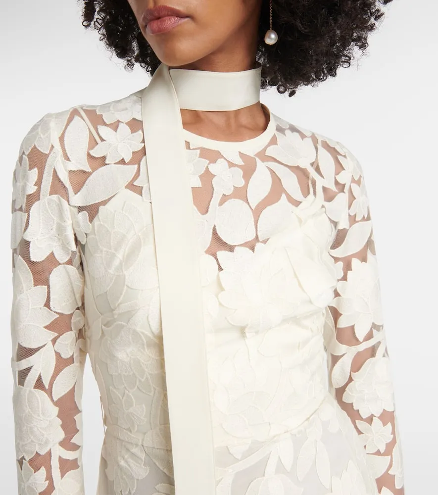 Elie Saab Floral embroidered tulle midi dress