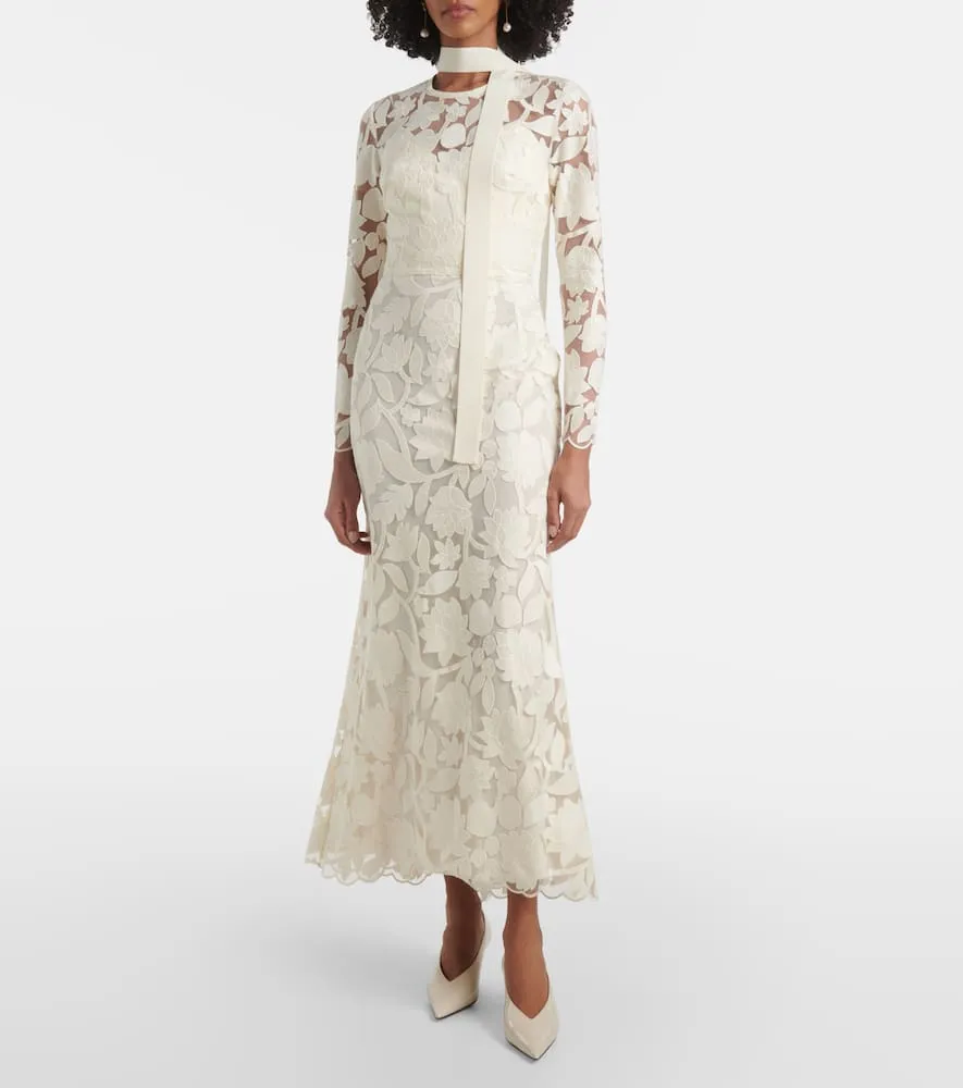 Elie Saab Floral embroidered tulle midi dress