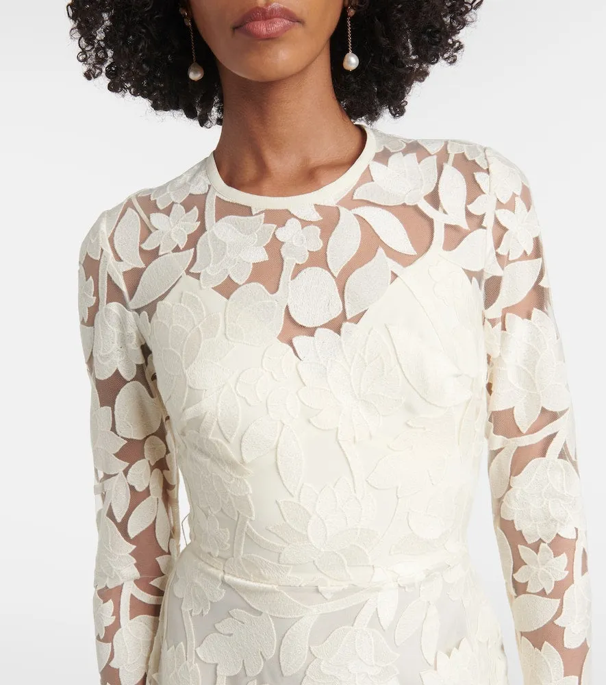 Elie Saab Floral embroidered tulle midi dress
