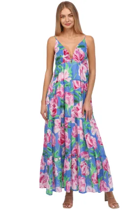 Floral Print Tie Back Tiered Dress