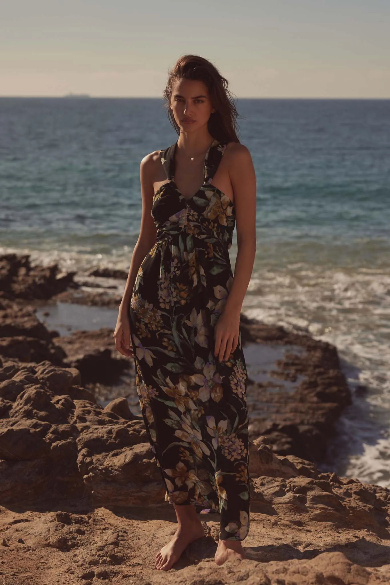Garden Goddess Floral Chiffon Twist-Back Maxi Dress