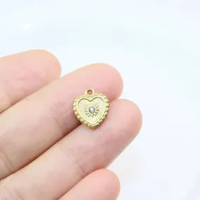 Heart Crystal Jewelry Charms Pendant - Available in Waterproof Gold - Sold Individually - A008