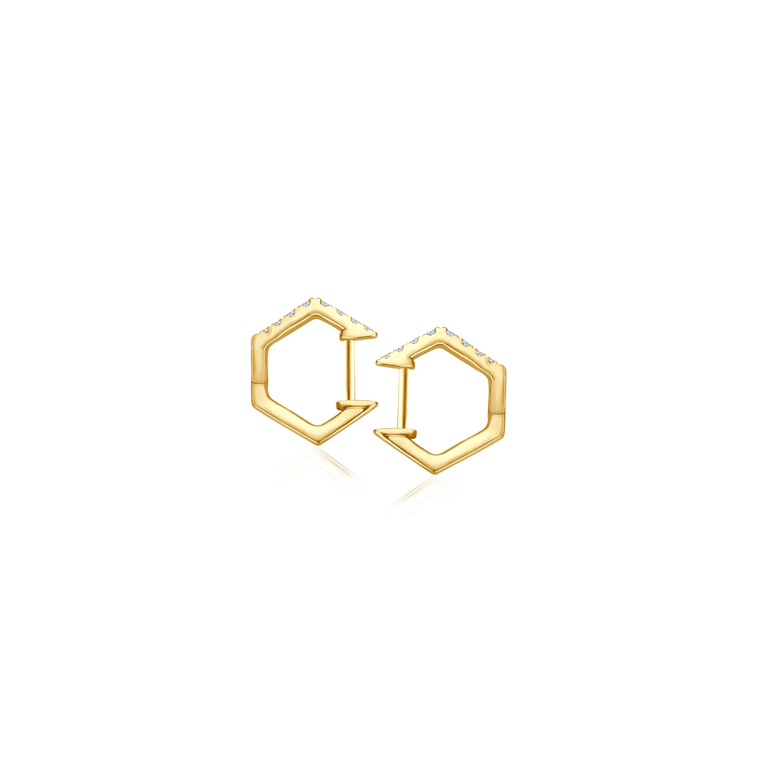 Minimal Hexagon Diamond Hoops - Gelbgold