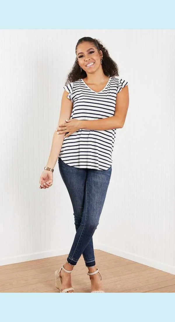 Sew In Love Illuminate the Way Full Size Striped Tee in Navy