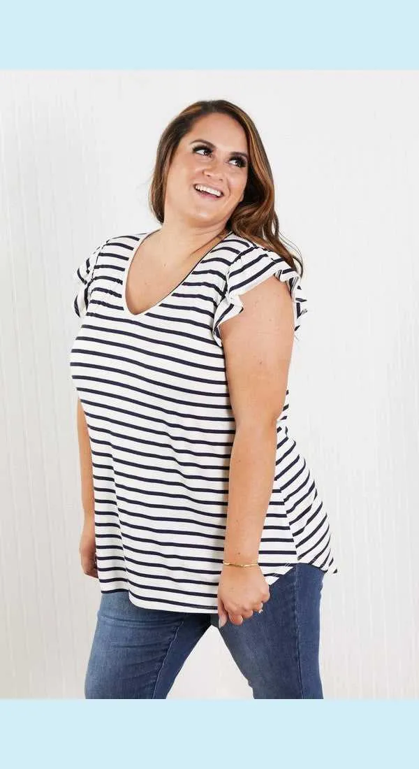 Sew In Love Illuminate the Way Full Size Striped Tee in Navy