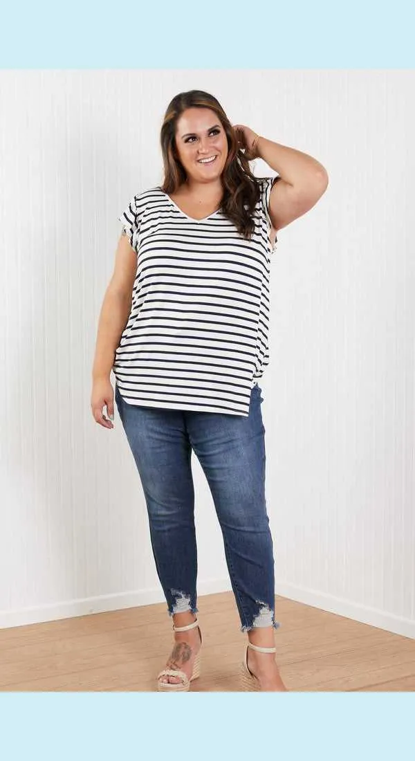 Sew In Love Illuminate the Way Full Size Striped Tee in Navy