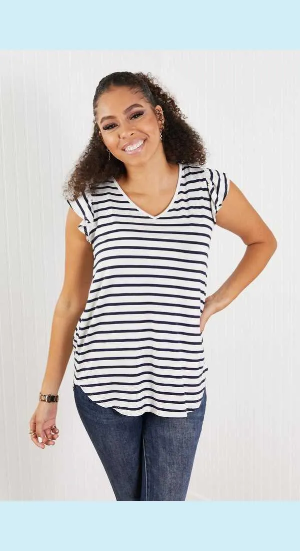 Sew In Love Illuminate the Way Full Size Striped Tee in Navy