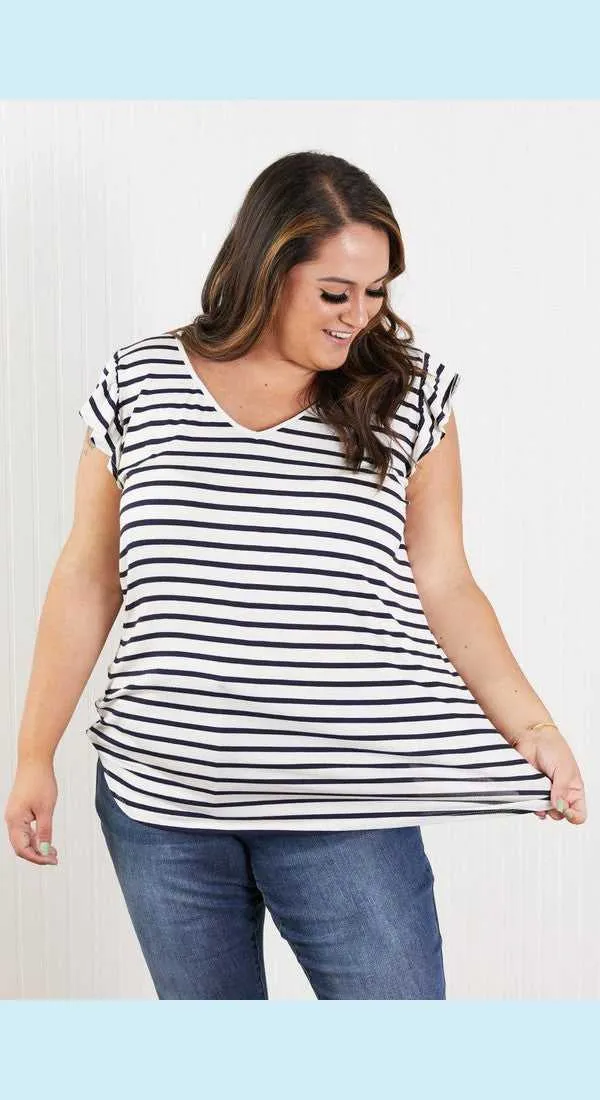 Sew In Love Illuminate the Way Full Size Striped Tee in Navy