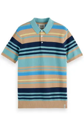 STRUCTURED KNIT POLO Soft Camel Multi Stripes