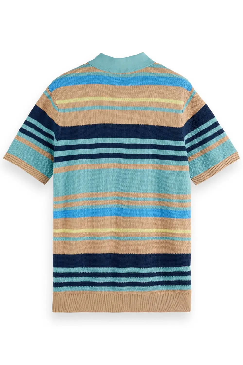 STRUCTURED KNIT POLO Soft Camel Multi Stripes