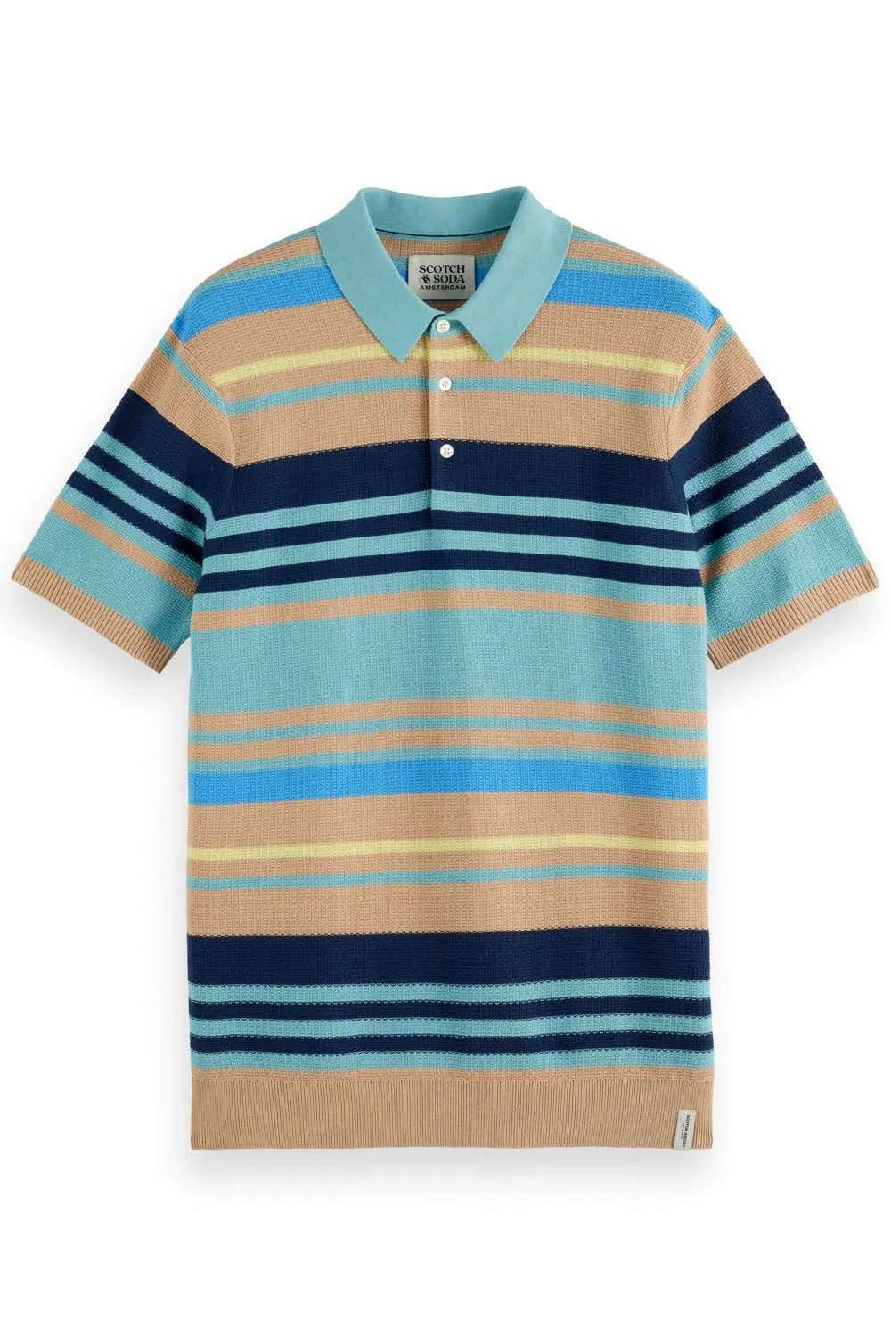 STRUCTURED KNIT POLO Soft Camel Multi Stripes